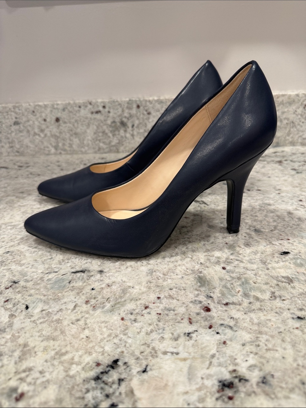 Nine West Dark Navy Pointed Toe Leather Pumps